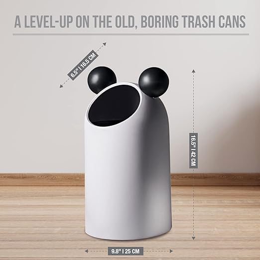 Cute Bunny Ears Kids Boys Girls Bedroom 3.7 Gallon Waste Basket Garbage Can I Nursery Study Living Room Bathroom Designer Trash Can for Home with Mouse Ears - 14L