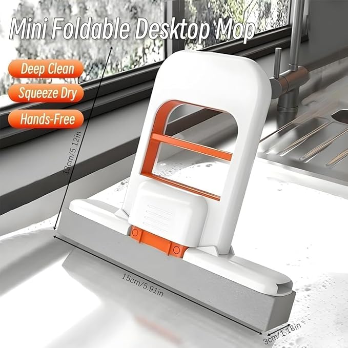 Mini Foldable Desktop Mop Portable Self-Squeeze Short Mop Mini Cleaning Sponge for Tabletop Cleaning Wet and Dry Use Hands-Free Lazy for Bathroom Kitchen (A+B)