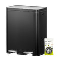 EKO Edison 8+8 Gallon Dual Trash Can for Recycling and Trash Stainless Steel Kitchen Step Can with Dual Removable Inner Bucket Independent Lids and Pedals Black