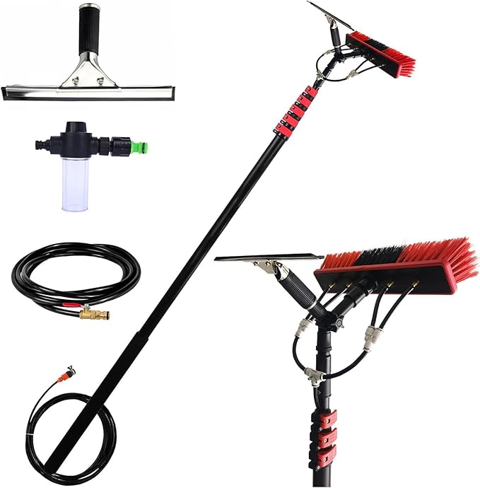 Washing Kit: Water-fed BrushSqueegee and Soap Dispenser 3.6-10.8 M Extendable Window Cleaning Pole Water Fed Telescopic Brush Window Cleaner Equipment (35cm Brush10.8M)