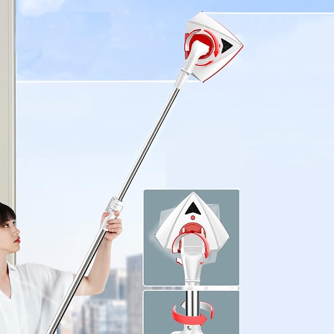 Magnetic Window Cleaner Double Side Magnetic Window Cleaner Wiper Glass Cleaner Brush Tool with Telescopic Rod Adjustable Magnetic Thickness 5-35Mm