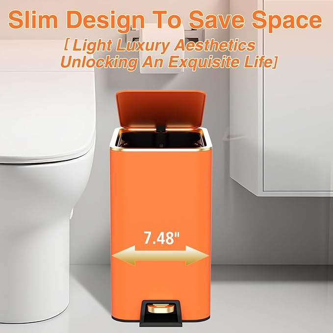 Bathroom Accessories 8 Piece Orange and Gold Bathroom Set Bath Accessories with Stainless Steel Trash CanToilet BrushToothbrush SetSoap Dispenser