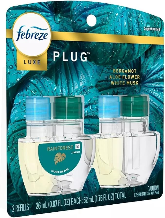 Febreze Odor-Fighting Fade Defy Plug Air Freshener Refill - Rainforest - (2) of 0.87 fl oz Refills