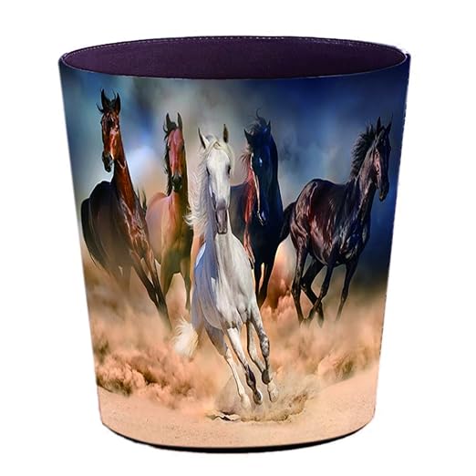 10L/2.64 Gallon PU Leather Trash Can Decorative Waterproof Wastebasket Paper Basket Garbage Bin for Home Office Bathroom - Horse B