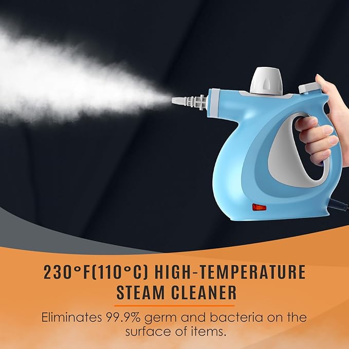 Pressurized Handheld Multi-Surface Natural Steam Cleaner with 12 pcs Accessories Multi-Purpose Steamer for Home Use Steamer for Cleaning Floor Upholstery Grout and Car (Blue)