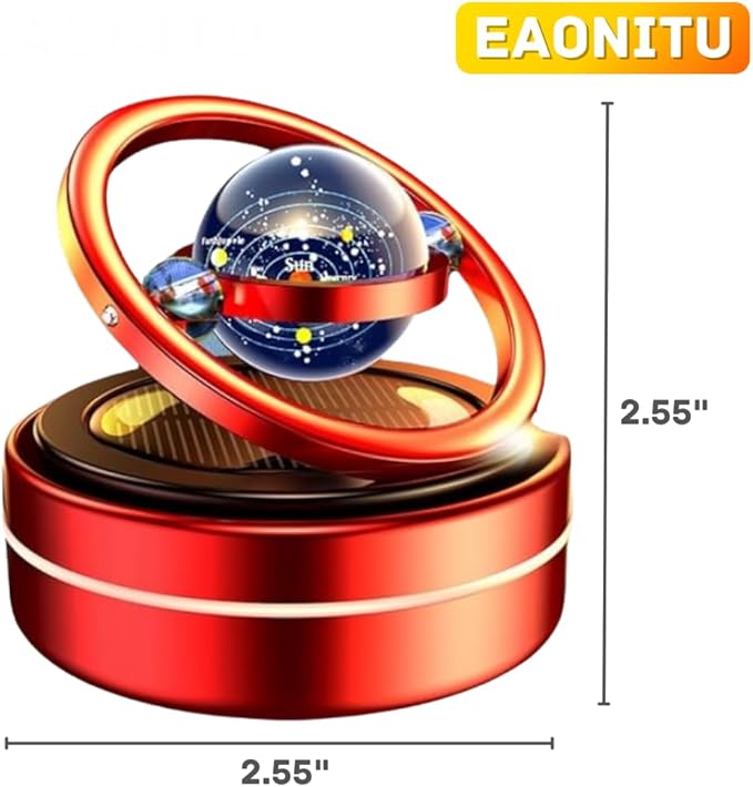 Solar Dashboard Spinner Sun Powered Kinetic Car Decoration Diffuser Space Theme Automotive Accessories Spring Birthday Gift Exchange Fragrance &amp Aroma Cores Sold Separately (Solarium Red)
