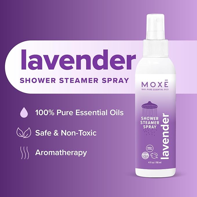 MOXE Shower Mist Spa Steam Spray Certified Natural Essential Oils Aromatherapy Calming Relief (Lavander and Eucalyptus 4 Fl Oz (Pack of 2))