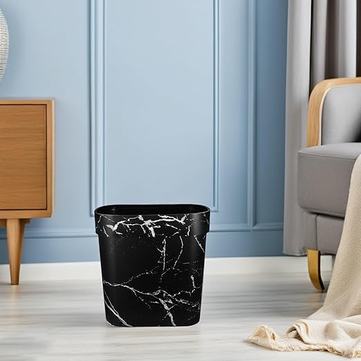 Uonlytech Marble Pattern Narrow Trash Can Oval Wastebasket Plastic Open Top Bathroom Kitchen Rubbish Bin for Bedroom and Home Storage