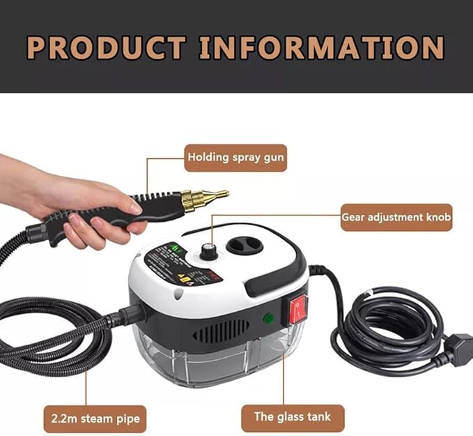High Pressure Steam CleanerPortable Handheld High Temperature Steam Cleaner for Household Car Decoration Kitchen Bathroom Furniture with 3 BrushWhite