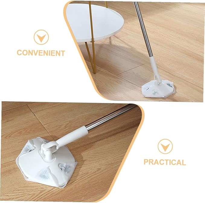 CHILDWEET Household Dry Dust Mop for Hardwood Floors with Washable Triangle Mop Head and Dry Cleaning Cloth Rotatable Floor Sweeper for Home Cleaning