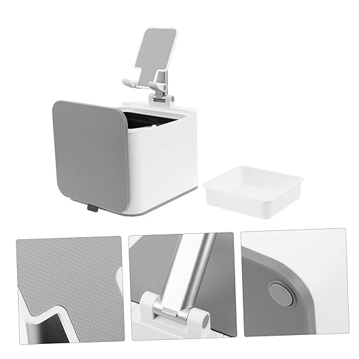 NUOBESTY Portable Mini Wastebasket with Phone Tablet Stand Desktop Garbage Bin for Home Office Travel and Rooms