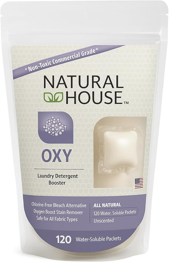 Natural House Oxy Boost - Probiotic Oxygen Whitener &amp Stain Remover Pods - Plant-Based - Color Safe - Fragrance Free - 120 Count