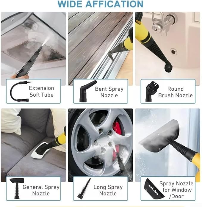 9Pcs Handheld Steam Cleaner Portable Multipurpose Pressurized Steamer for Carpets Floors Upholstery Mattresses Car Seats &amp Kitchen Surfaces Compact Lightweight Design