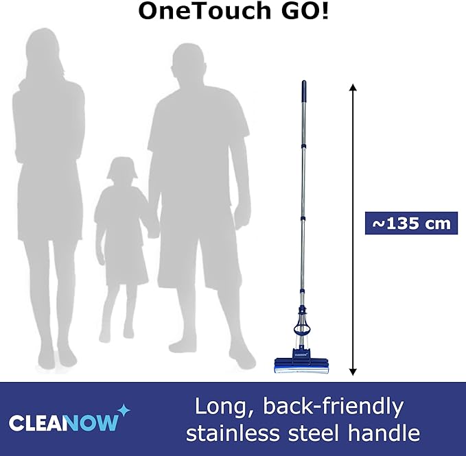 OneTouch GO! Floor Cleaner Wring Mop Cleaning Tool with Wringing Function - Sponge mop for Cleaning Floors- with PVA Sponge and Stainless Steel mop Handle