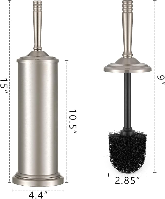 Stain Nickel Toilet Brush and Holder Set Stainless Steel Toilet Brush for BathroomHeavy Duty Silver Toilet Bowl BrushDeep Cleaning Modern Toilet Cleaner Brush -Space Saving Covered Brush