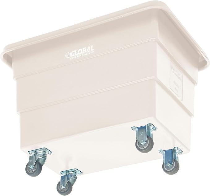 Global Industrial 6 Bushel Plastic Bulk Box Truck Direct Mount Base 500 lbs. Capacity 3 Non-Maring Rubber Casters White 33-2/5L x 23 W x 24-1/2H