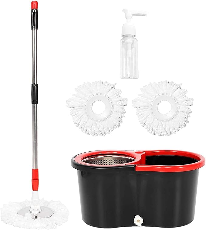 Mop and Bucket Set 360° Spin Mop and Bucket with Wringer Set and 3 Microfiber Mop Refills Stainless Steel 61 Extended Handle Spinning Mop Bucket System for Floor Cleaning