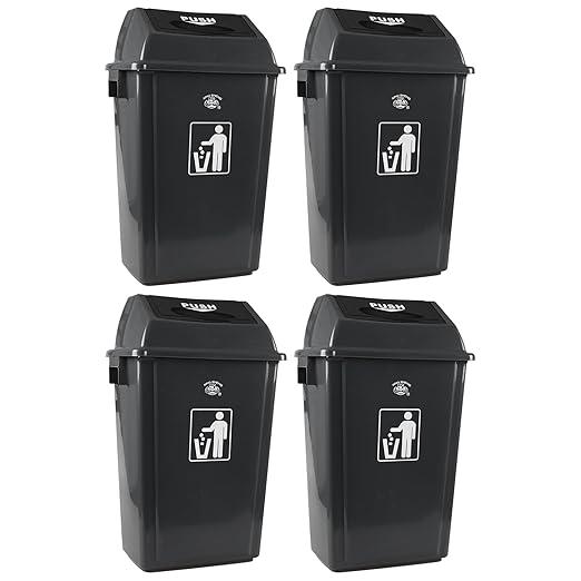 4 Pack Large Swing Top Trash Can 15 Gallon Plastic Garbage Can with Lid for Kitchen Garage Office Grey