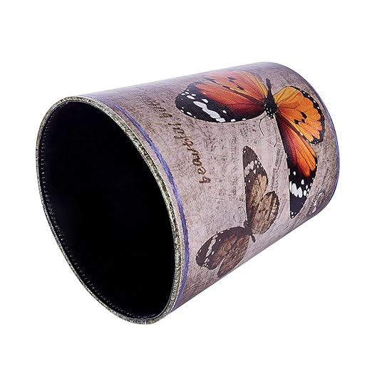 10L/2.64 Gallon Trash Can Decorative Waste Basket PU Leather Waste Paper Basket Waterproof Garbage Can for Bathroom Bedroom Office Kitchen and Living Room - Orange and Black Butterfly
