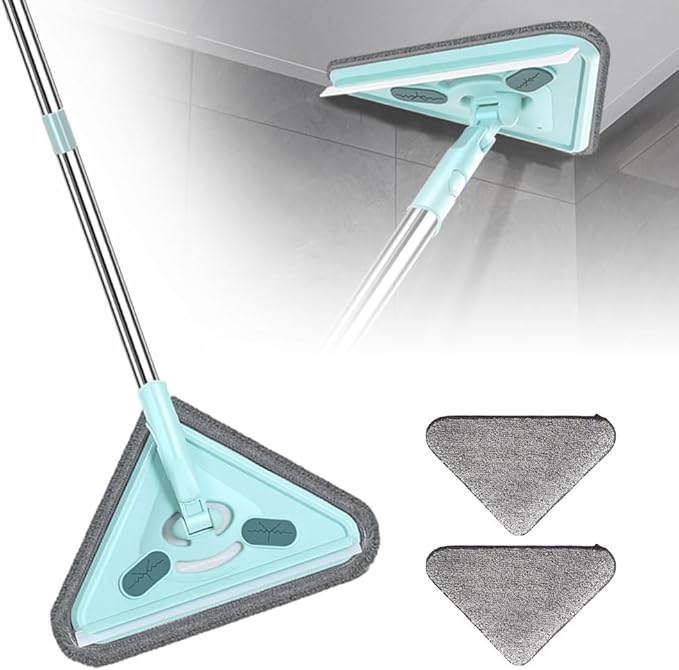 Multifunctional Triangle Mop 2024 New 360° Rotatable Adjustable Cleaning Mop Wet and Dry Triangular Window Squeegee Mop for Bathroom Floor Wall Bed Bottom Ceiling (Including 2 Cloth 1m)