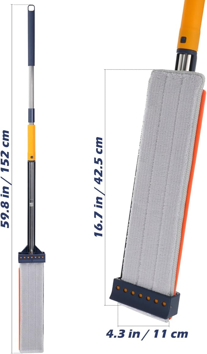 Large Flat Mop Cleaning Compartment No Wash Handheld Dust Mop for to Store Rotation for Efficient Floor Cleaning for All