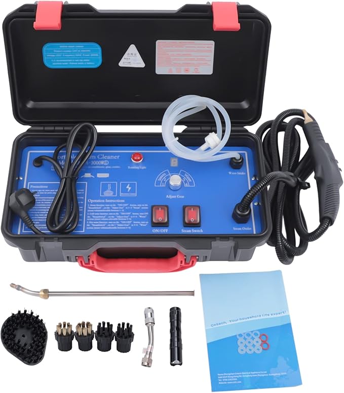 Steam Cleaner Adjustable Steam Volume High Pressure Steam Cleaning Machine Three Cleaning Modes Commercial Steam Cleaning System Portable Steam Cleaner with Two Brush Heads for Kitchen or Car Grease