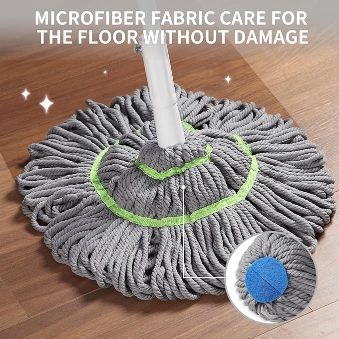 Self-Wringing Twist Mop with Microfiber Head – Reusable Floor Cleaning Mop with Extendable Stainless Steel Handle