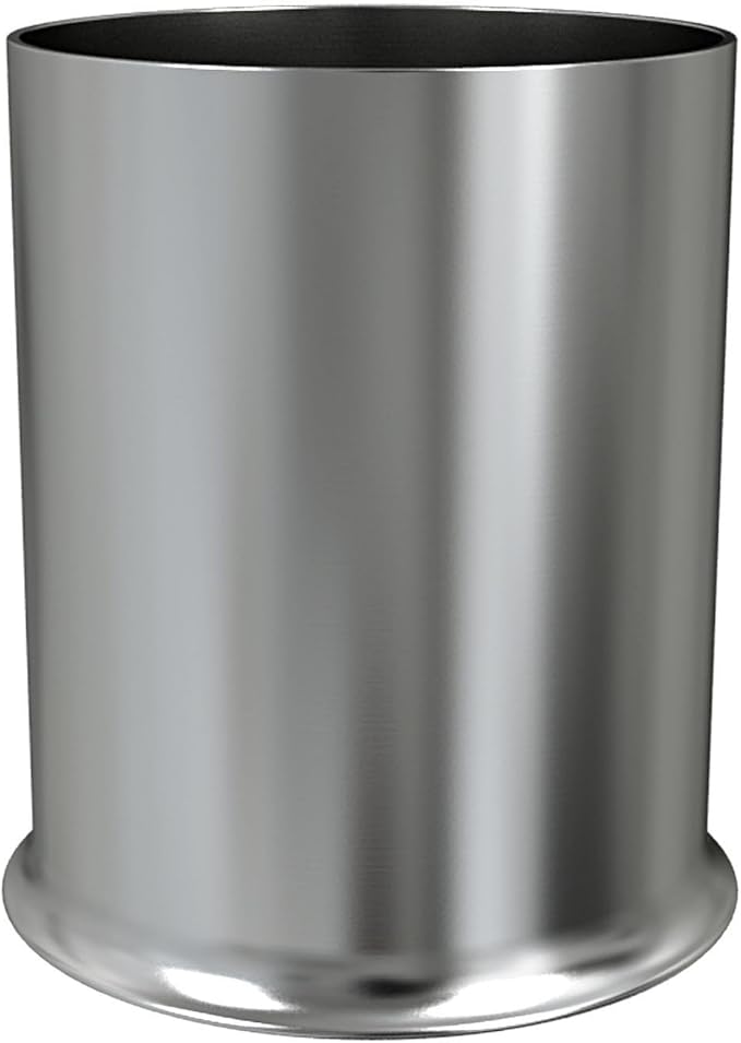 nu steel NP8H Newport Collection Wastebasket Round Vintage Trash Can for Bathroom Bedroom Dorm College Office 8.5 x 9.5 x 8 Metal Pewter Finish Under 5 Gallons Brushed Stainless