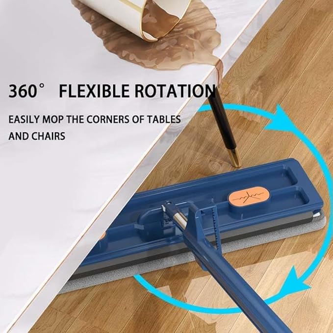 Large Flat MopLarge 17inch Hands-Free Mop EVA Squeegee &amp 360° Swivel for Hard Floors (Blue 6 Cloth)