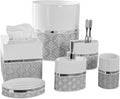 Creative Scents Mirror Damask White and Gray Bathroom Accessories Set - 6 Piece Bathroom Accessory Set Includes: Trash Can Tissue Box Cover Soap Dispenser Soap Dish Toothbrush Holder &amp Tumbler