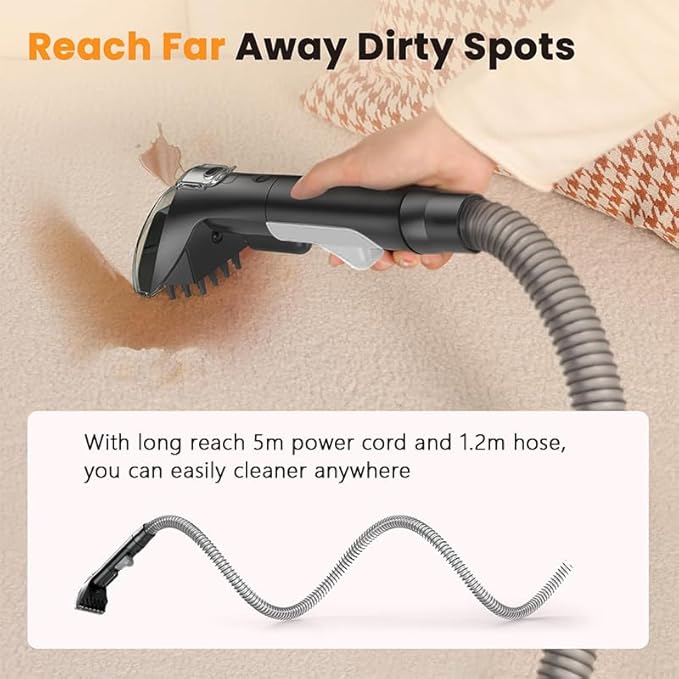 Carpet Cleaner Machine 16Kpa Portable Deep Cleaner with 62oz Tank and for Carpets Upholstery Pet HairExtension Hose