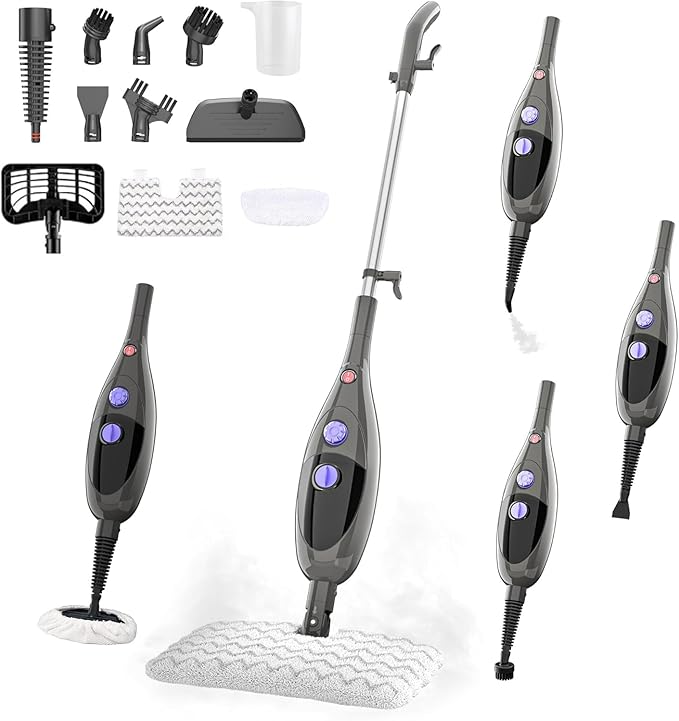 Steam Mop 12-in-1 Handheld Steam Cleaner 15-Second Heat Up 400ml Tank Adjustable Steam Control for Hardwood Floors Tile Carpet Windows Furniture Multi-Surface Cleaner with Washable Pads