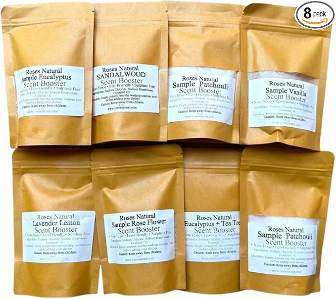 Powder Laundry Scent Booster - Discovery Set Textile Deodorizer Handcrafted Plant-based Ingredients 8 Packs each 4 Oz