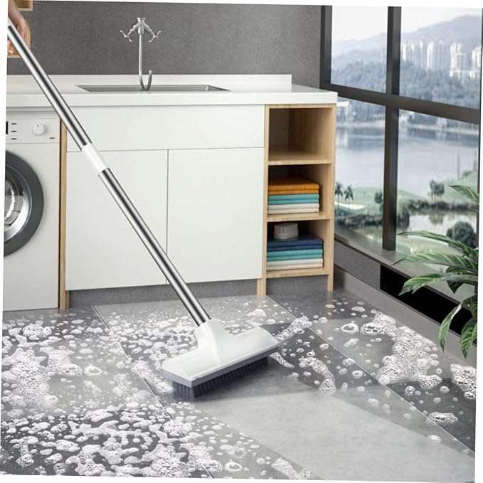 KICHOUSE Long Handle Floor Brush for Bathroom Floor Scrubbing Grout for Tile Brush Space-Saving Design
