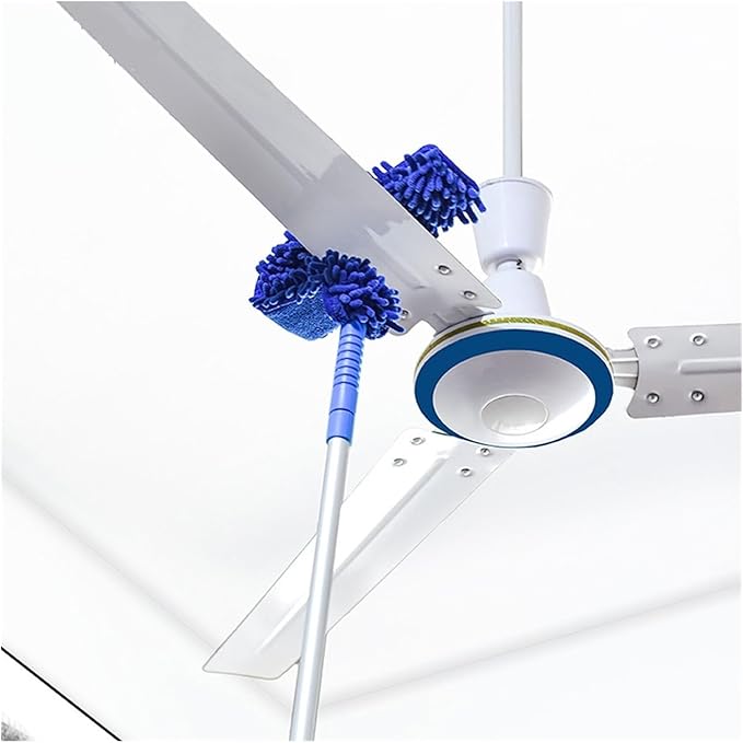 Microfiber Ceiling Fan Blade Cleaning Duster Kit Removable Flexible Cobweb High Dust Removal Dusters(Blue Brush Head)