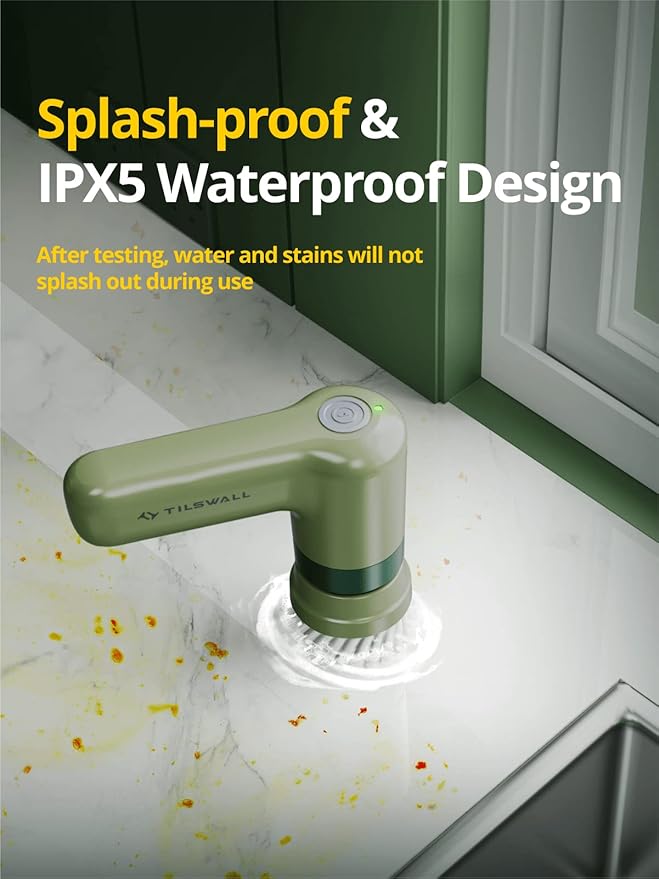 Tilswall M4L Electric Spin Scrubber Lightweight Handheld Cleaning Brush Cordless Bathroom Shower Scrubber with 4 Brush Heads for Kitchen/Dish/Sink/Rust/Tile Floor/Tub/Window/Grout/Stove/Wall