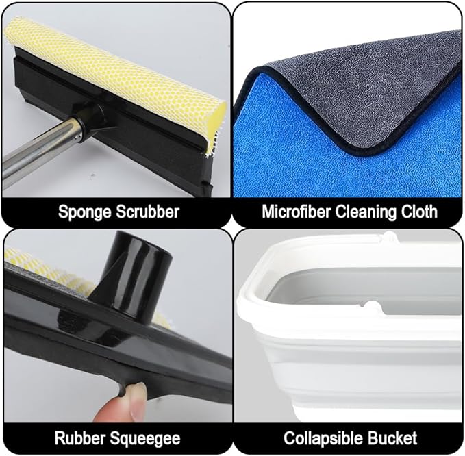 Window Cleaning Kit Squeegee with Bucket for Windshield Cleaning Bathroom Shower Doors Mirrors Tiles and Car Windows (Grey)
