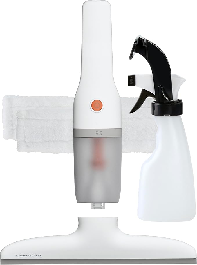 Sharper Image® 2-in-1 Window Vacuum Cleaner Kit – Cordless Squeegee Spray Bottle 11 Blade 2 Washable Microfiber Pads| Cleaning Supplies Tool Set| Glass Mirrors Shower Windows Car Windshield