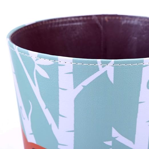 10L/2.64 Gallon Trash Can Decorative Waste Basket PU Leather Waste Paper Basket Waterproof Garbage Can for Bathroom Bedroom Office Kitchen and Living Room - Fox-1