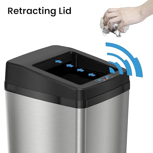 iTouchless 14 Gallon Slide Open Lid Kitchen Trash Can with Motion Sensor Stainless Steel Rectangular Trashcan for Home Office Work Bedroom Living Room Garage Large Capacity Slim Wastebasket Silver
