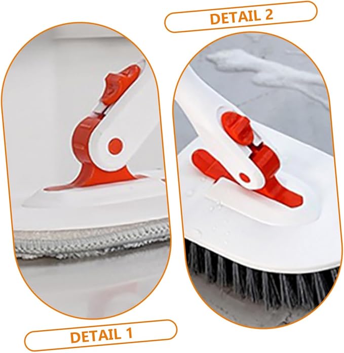 PRETYZOOM Long Handle Tub Tile Scrubber Brush with Hard Bristle and Fiber Cloth for Bathroom Floor Grout Cleaning Multi Surface Scrub Tool with Hanging for Easy Storage and Efficient Shower