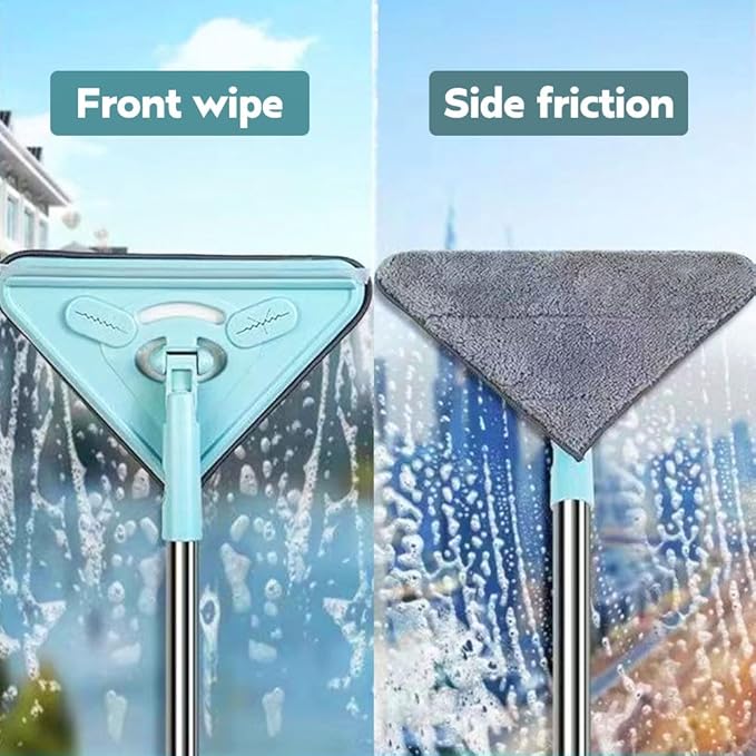 Multifunctional Triangle Mop 2024 New 360° Rotatable Adjustable Cleaning Mop Wet and Dry Triangular Window Squeegee Mop for Bathroom Floor Wall Bed Bottom Ceiling (Including 2 Cloth 1m)