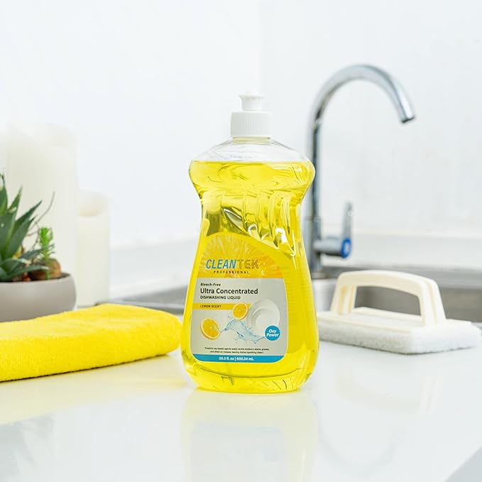 Restaurantware Dishwashing Liquid 24 Pack of 20.3 fl. oz Ultra Concentrated Liquid Dish Soap OXY Power Lemon Scent Dishwashing Detergent Bottle for Restaurants Commercial Kitchens and FoodService