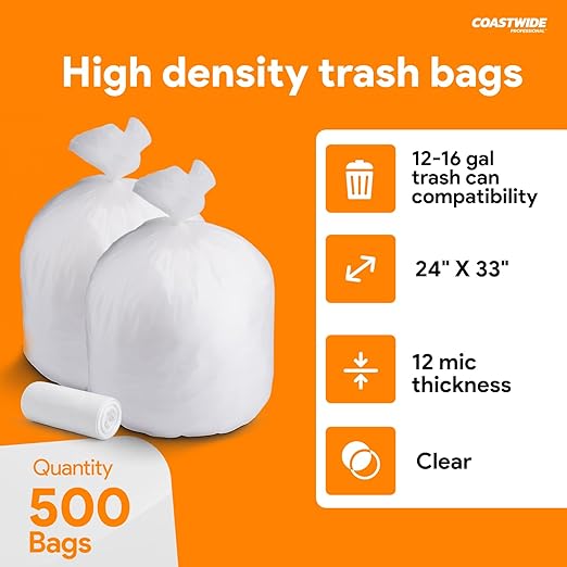 Professional Gallon Trash Bag 24 x 33 High Density 13 mic Natural 500 Bags/Box