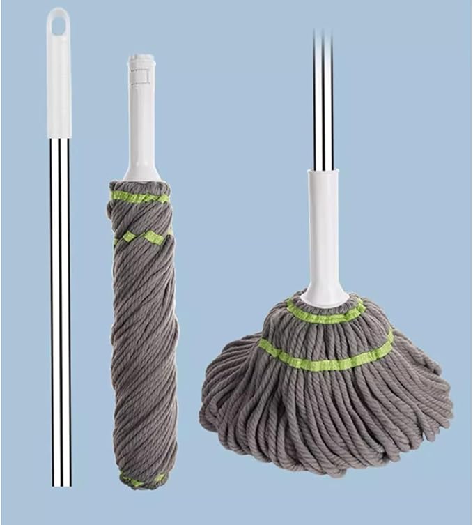 mop Self-Wringing Twist Mop for Floor Cleaning Long Handled Strong Absorbent Cotton Floor Mop Safe on All Floor Types Large Mop Head mops