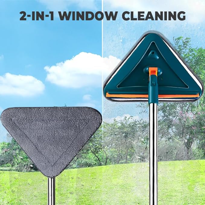 Wall Cleaner Mop with Long Handle 2025 Upgrade 360° Rotatable Adjustable Triangle Cleaning Mop Extendable Wall Washer Cleaner Tool for Floor Walls Ceilings and Baseboards (White Set B)