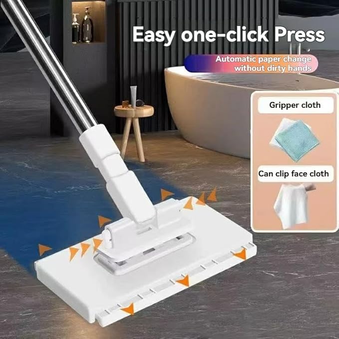 Mini face Towel Lazy-Person Style mop with Locking Head and extendable Gap dust Collector for Cleaning 100 cm Long Handle Floor Sweeping Rod That can be Used for Flat Sweeping (1 mop + 10 Cloths)