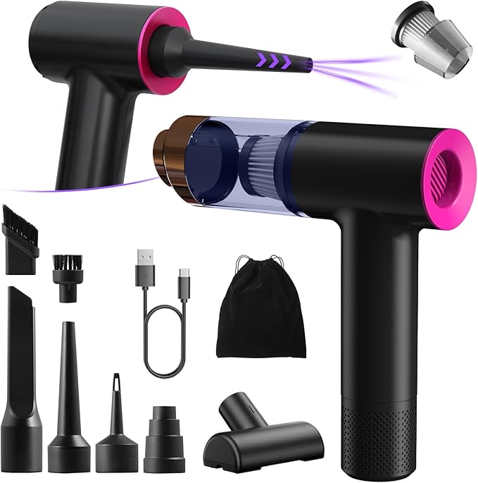 Handheld Car Vacuum Portable Cordless - Mini Portable | Dual Suction (7500pa &amp 12000pa) | 4-in-1 Vacuum Cleaner Blower Inflator Deflator &amp Air Duster for Car Home Kitchen Pet Hair Offi