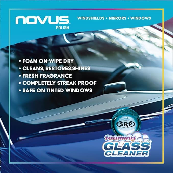 NOVUS 1802 | Glass Cleaner Spray | Powerful Foaming Glass Cleaner Streak-Free Shine for Home and Auto | Safe for All Glass Surfaces | 19 Ounces (12 Pack)