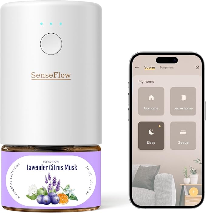 SF101S Pro Smart Plug in Air Freshener for Home Waterless Essential Oil Diffuser Aromatherapy Home Diffuser 120-Day Natural Aroma Mist Covers 1000 Sq Ft – Free 30ml Lavender Citrus Musk